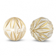 Perles acryliques rond avec fleur Transparent-doré