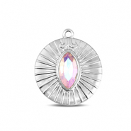 BY31® Breloques en acier Inox rond Argenté-rosa clair
