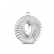 BY31® Breloques en acier Inox rond Argenté-cristal