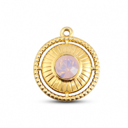 BY31® Breloques en acier Inox rond avec bague Doré-rose doux opale
