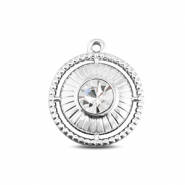 BY31® Breloques en acier Inox rond avec bague Argenté-cristal