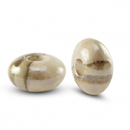 Perles en c&eacute;ramique DQ grecque rondelle Greige