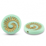 Perles tchèques fossil shell 18mm Vert menthe-doré