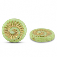 Perles tchèques fossil shell 18mm Vert olive-doré