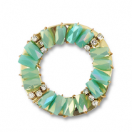 Boucles pendentifs facettées rond Turquoise AB-vert océan AB-doré