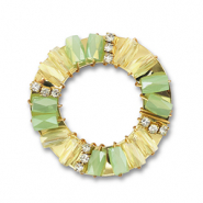 Boucles pendentifs facettées rond Vert clair-transparent AB-doré