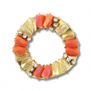 Boucles pendentifs facettées rond Rouge corail AB-transparent AB-doré