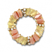 Boucles pendentifs facettées rond Pêche rose AB-transparent AB-doré