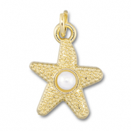 Métal TQ laiton breloques étoile de mer avec perles Doré-blanc