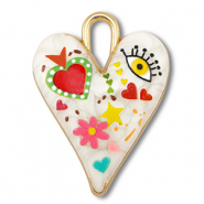 Breloques en métal avec émaillée coeur Blanc-multicolore-doré