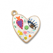 Breloques en métal avec émaillée coeur Blanc-multicolore-doré