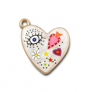 Breloques en métal avec émaillée coeur Blanc-multicolore-doré