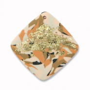 Pendentifs en polymère rhombe Marron-rose-blanc-doré