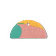 Pendentifs en polym&egrave;re semi-circulaire Vert-rose-jaune ocre