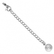 Appr&ecirc;ts en acier inox cha&icirc;nette d'extension m&eacute;daillon fleur avec fermoir mousqueton Argent&eacute;
