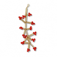 Pendentifs en perles de verre fleur Doré-rouge