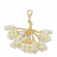 Pendentifs en perles de verre fleur Doré-blanc cassé