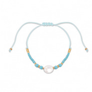 Bracelets tendance perles mixtes Bleu clair-blanc-dor&eacute;