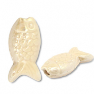 Perles en c&eacute;ramique DQ grecque poisson Blanc cass&eacute;