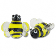 Perles en verre peintes à la main abeille Jaune-noir-transparent