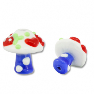 Perles en verre peintes à la main champignon Bleu-blanc-rouge