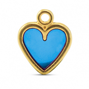 Breloques en métal DQ cœur Bleu-Doré (sans nickel)