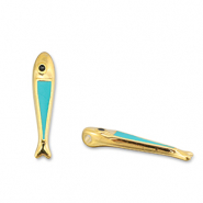 Breloques en métal DQ poisson Bleu turquoise-Doré (sans nickel)