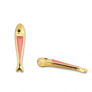 Breloques en métal DQ poisson Rouge corail-Doré (sans nickel)