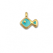 Breloques en métal DQ poisson Bleu turquoise-Doré (sans nickel)