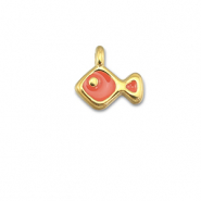 Breloques en métal DQ poisson Rouge corail-Doré (sans nickel)