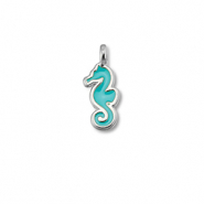 Breloques en métal DQ hippocampe Bleu turquoise-Argenté antique (sans nickel)