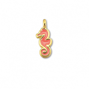 Breloques en métal DQ hippocampe Rouge corail-Doré (sans nickel)