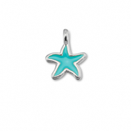 Breloques en métal DQ étoile de mer Bleu turquoise-Argenté antique (sans nickel)