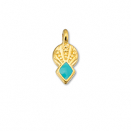 Breloques en métal DQ rhombe Bleu turquoise-Doré (sans nickel)