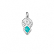 Breloques en métal DQ rhombe Bleu turquoise-Argenté antique (sans nickel)
