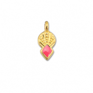 Breloques en métal DQ rhombe Rouge corail-Doré (sans nickel)