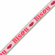 BY31® Ruban texte "Bisou" Rose-rouge-vert fonce