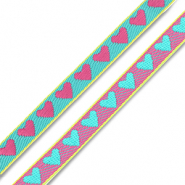 BY31® Ruban texte coeurs Vert turquoise-rose fuchsia-jaune