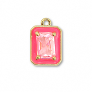 Métal TQ laiton breloques rectangle Doré-néon rose-rose clair