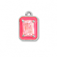 Métal TQ laiton breloques rectangle Argenté-néon rose-rose clair