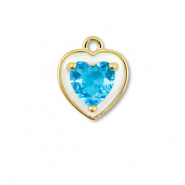 Métal TQ laiton breloques coeur Doré-blanc-bleu clair