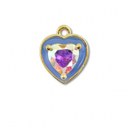 Métal TQ laiton breloques coeur Doré-bleu-AB coating