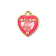 Métal TQ laiton breloques coeur Doré-néon rose-rose clair