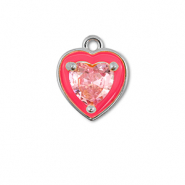 Métal TQ laiton breloques coeur Argenté-néon rose-rose clair