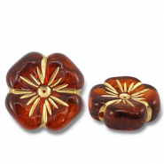 Perles acryliques fleur Marron cognac-doré