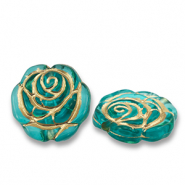 Perles acryliques rose Bleu sarcelle-doré