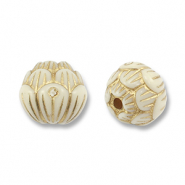 Perles acryliques rond avec fleur Blanc cassé-doré