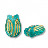 Perles acryliques tulipe Bleu sarcelle-doré