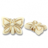 Perles acryliques papillon Blanc cassé-doré