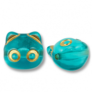 Perles acryliques chat Bleu sarcelle-doré